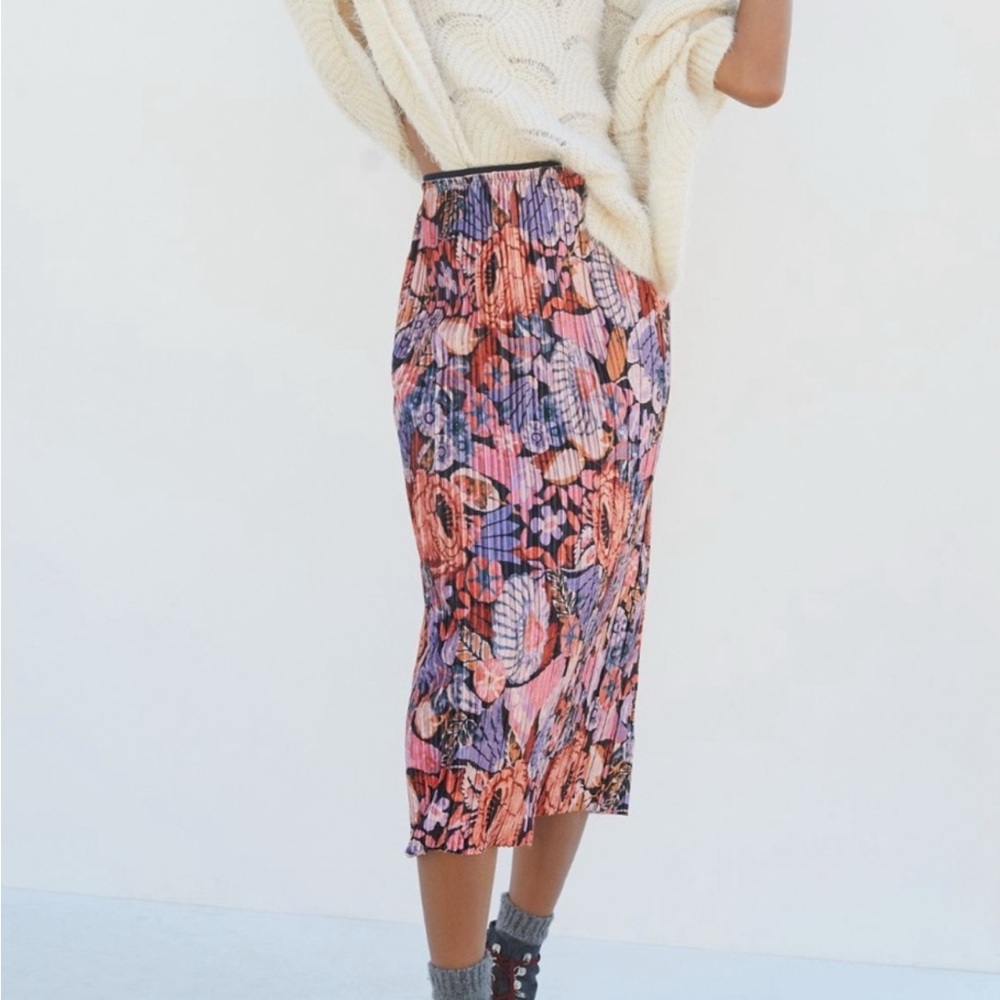 VGUC Maeve x Anthropologie Tilda flora velvet pleated skirt size XL